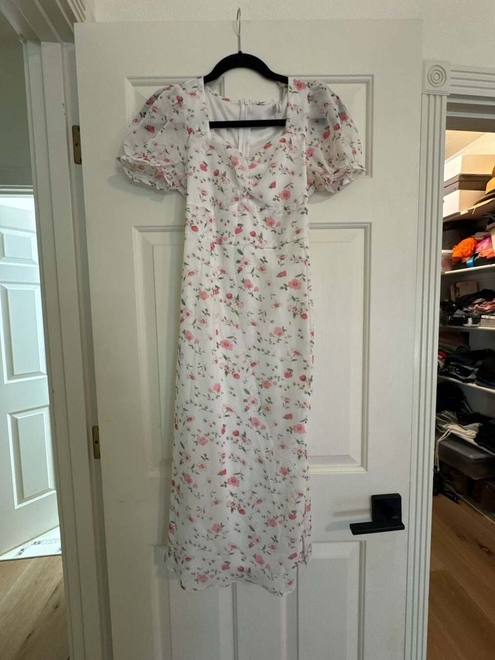 Moonsea Women's Square Neck Floral Midi Dress with Puff Sleeves